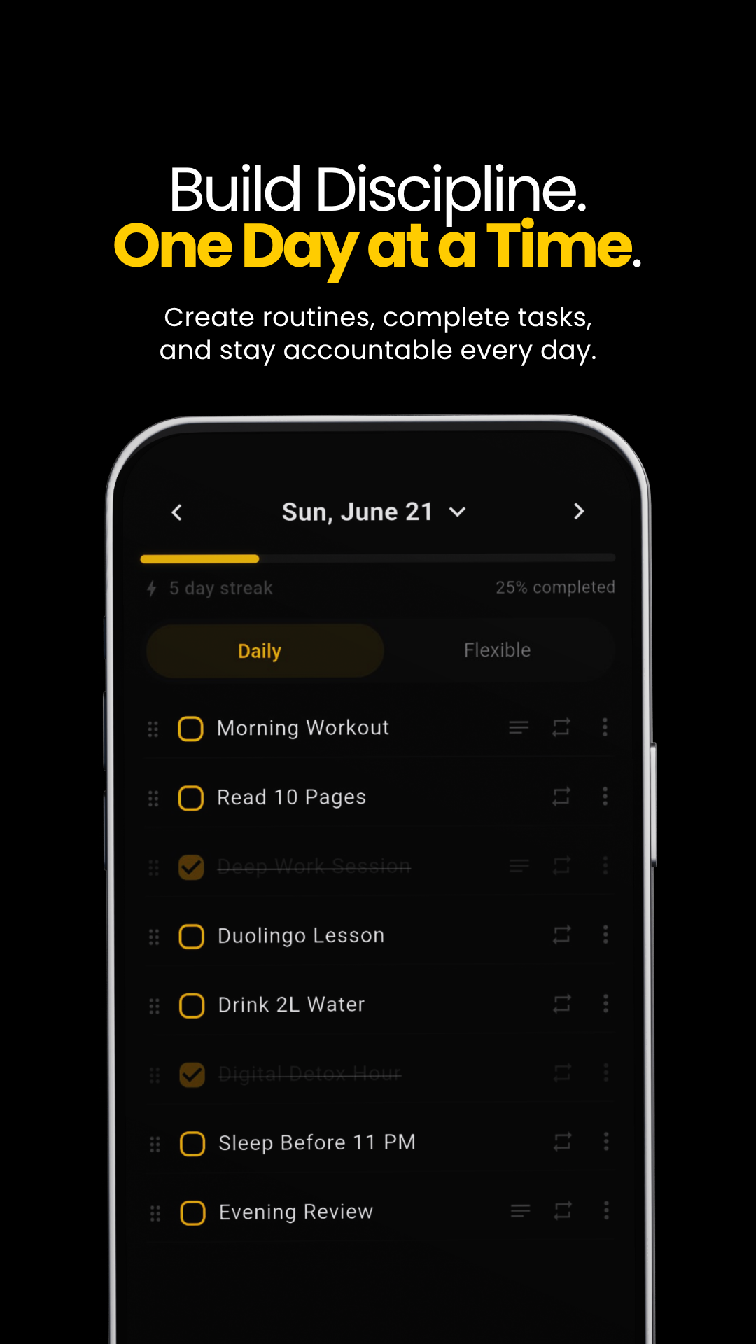 Stride app screenshot showing daily checklist